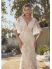 Flutter Sleeves Ivory Lace Tulle Romantic Wedding Dress